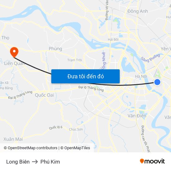 Long Biên to Phú Kim map