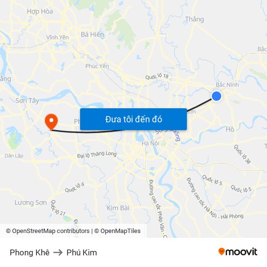 Phong Khê to Phú Kim map
