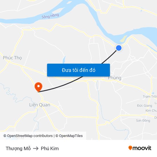 Thượng Mỗ to Phú Kim map