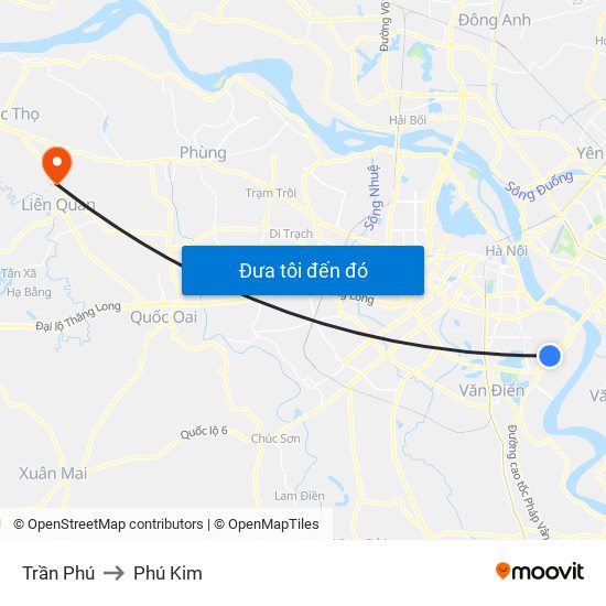 Trần Phú to Phú Kim map