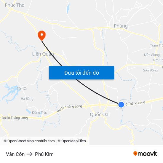 Vân Côn to Phú Kim map