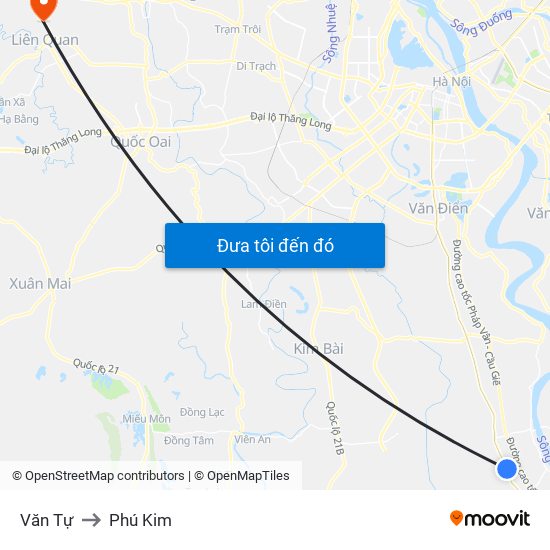 Văn Tự to Phú Kim map