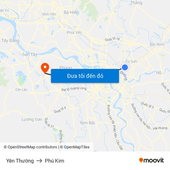 Yên Thường to Phú Kim map