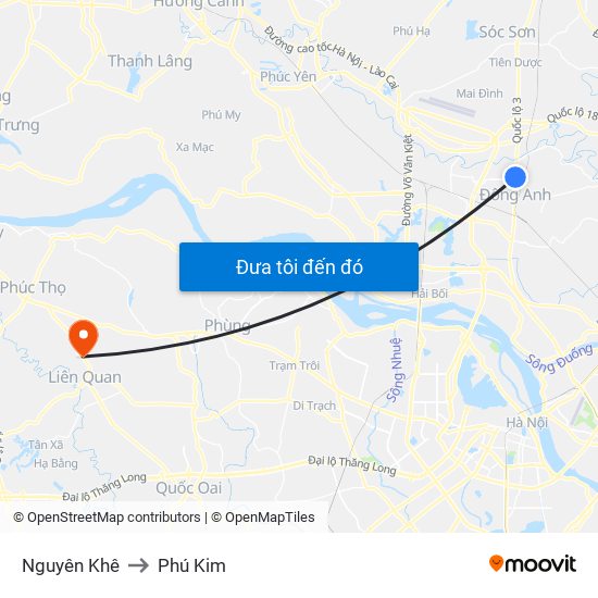 Nguyên Khê to Phú Kim map