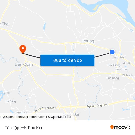 Tân Lập to Phú Kim map