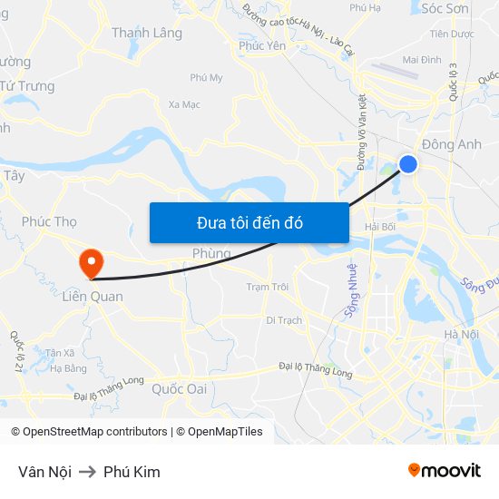 Vân Nội to Phú Kim map