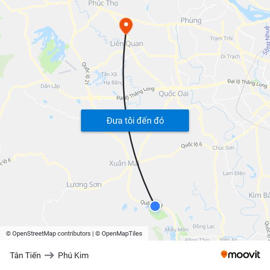 Tân Tiến to Phú Kim map