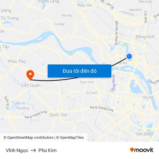 Vĩnh Ngọc to Phú Kim map