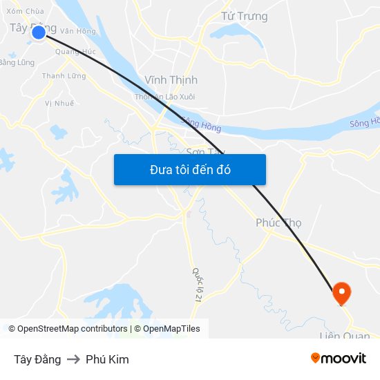 Tây Đằng to Phú Kim map