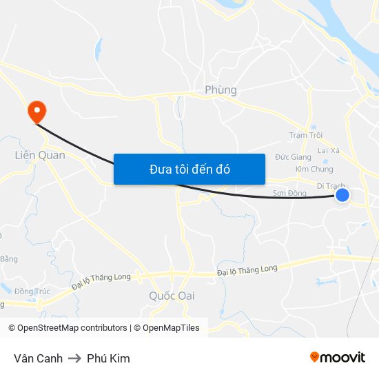 Vân Canh to Phú Kim map