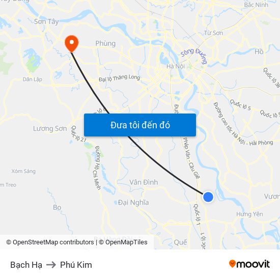 Bạch Hạ to Phú Kim map