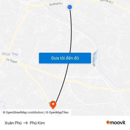 Xuân Phú to Phú Kim map