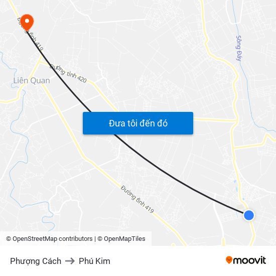 Phượng Cách to Phú Kim map