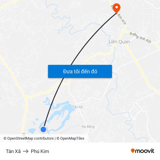 Tân Xã to Phú Kim map