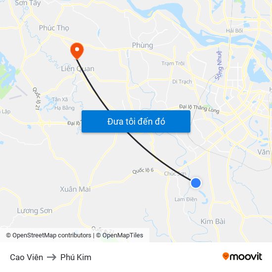 Cao Viên to Phú Kim map