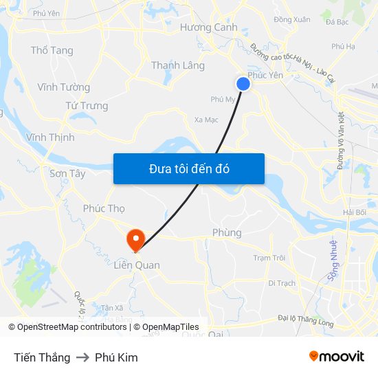 Tiến Thắng to Phú Kim map