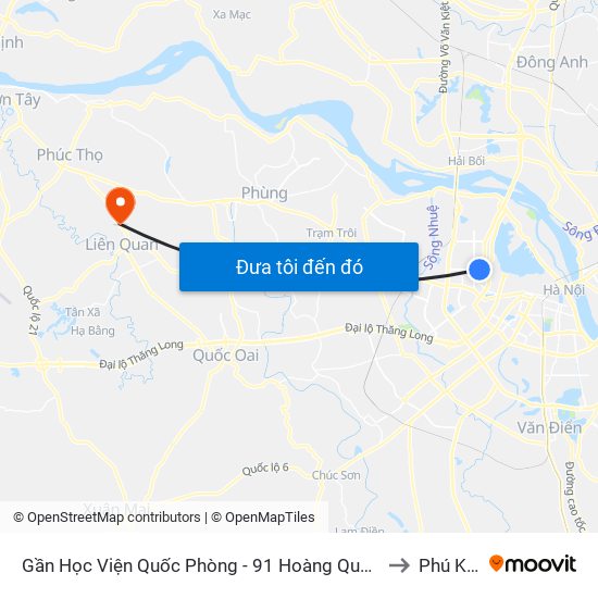 Gần Học Viện Quốc Phòng - 91 Hoàng Quốc Việt to Phú Kim map