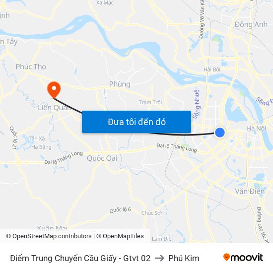 Điểm Trung Chuyển Cầu Giấy - Gtvt 02 to Phú Kim map