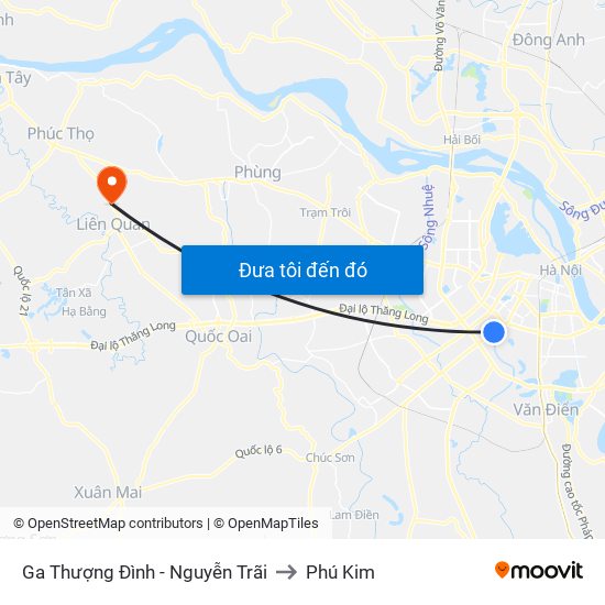 Ga Thượng Đình - Nguyễn Trãi to Phú Kim map