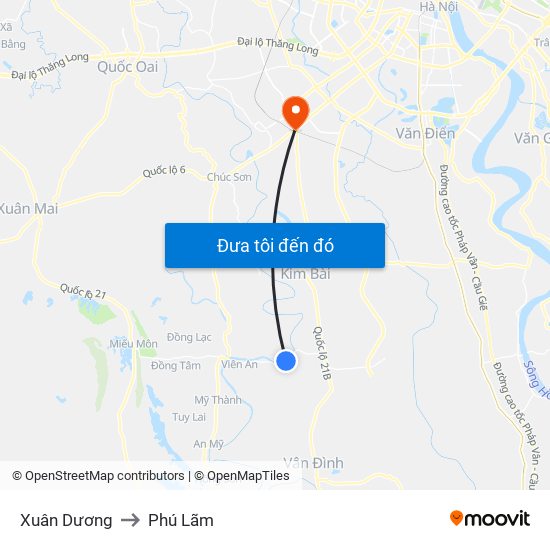Xuân Dương to Phú Lãm map