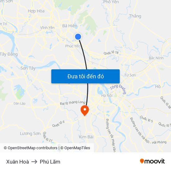 Xuân Hoà to Phú Lãm map