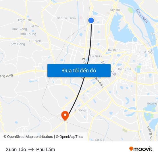 Xuân Tảo to Phú Lãm map