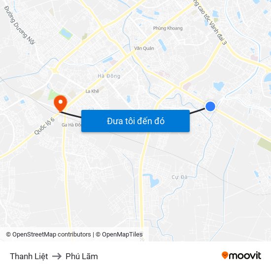 Thanh Liệt to Phú Lãm map