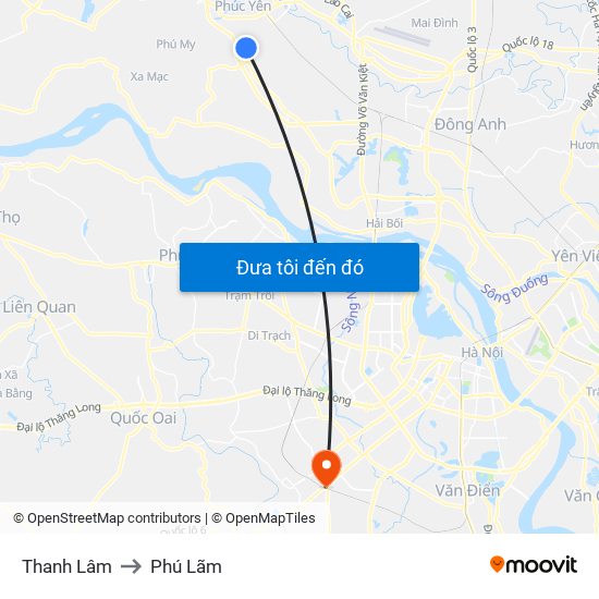 Thanh Lâm to Phú Lãm map