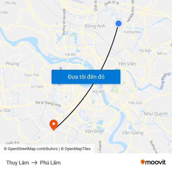 Thuỵ Lâm to Phú Lãm map