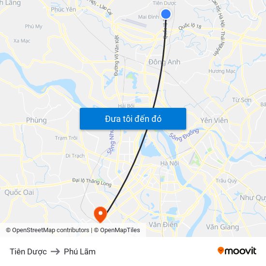 Tiên Dược to Phú Lãm map