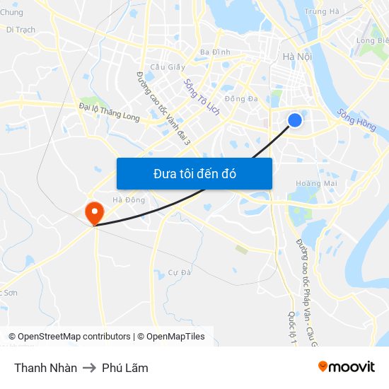 Thanh Nhàn to Phú Lãm map
