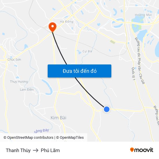 Thanh Thùy to Phú Lãm map