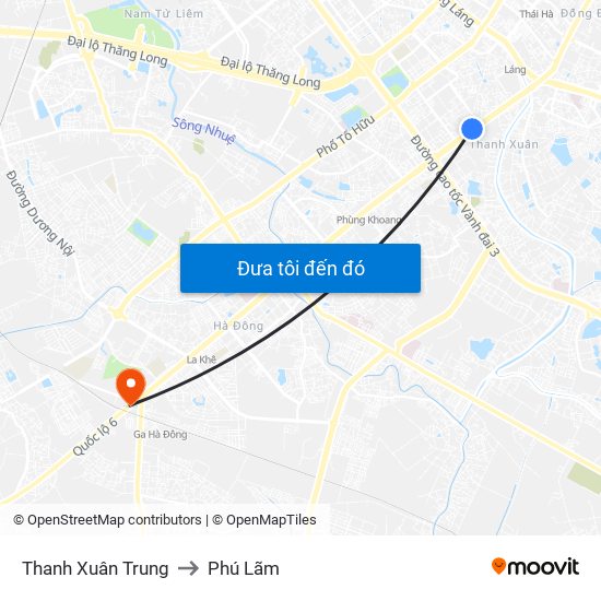 Thanh Xuân Trung to Phú Lãm map
