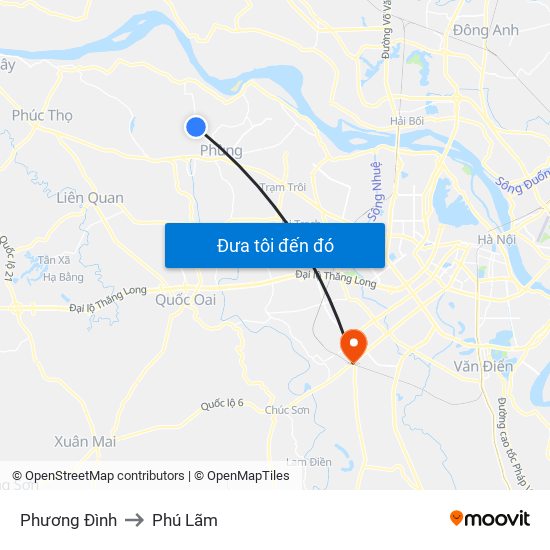 Phương Đình to Phú Lãm map