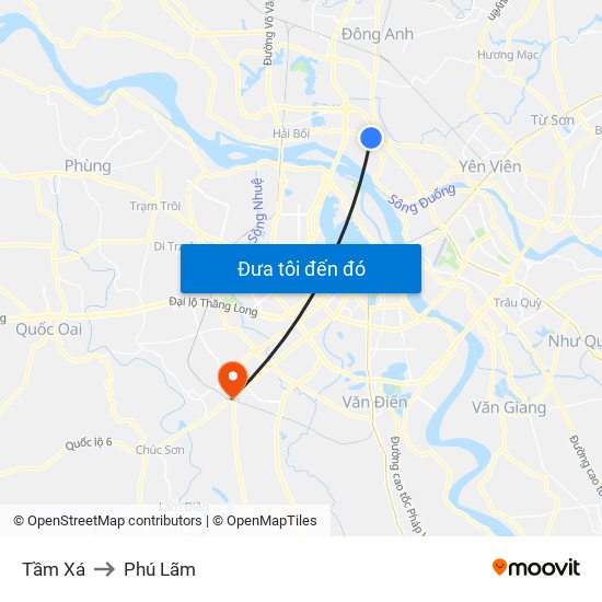 Tầm Xá to Phú Lãm map