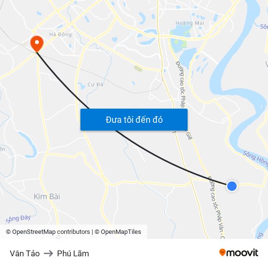 Vân Tảo to Phú Lãm map