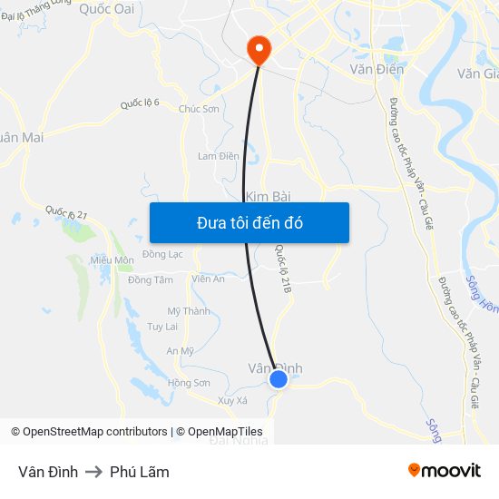Vân Đình to Phú Lãm map