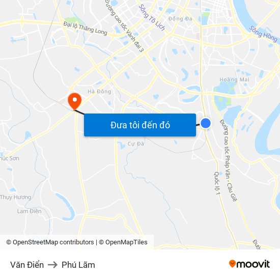 Văn Điển to Phú Lãm map