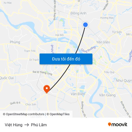 Việt Hùng to Phú Lãm map