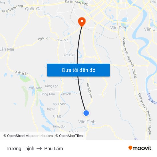 Trường Thịnh to Phú Lãm map