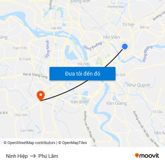 Ninh Hiệp to Phú Lãm map