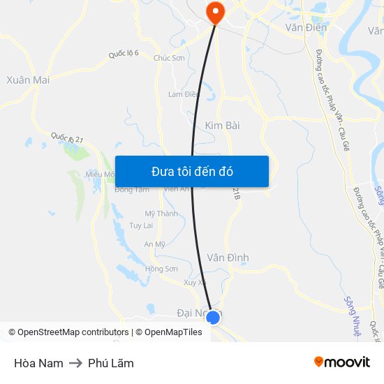 Hòa Nam to Phú Lãm map