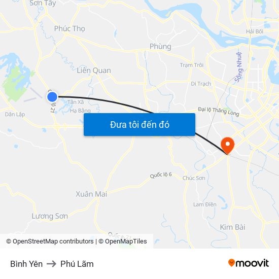 Bình Yên to Phú Lãm map