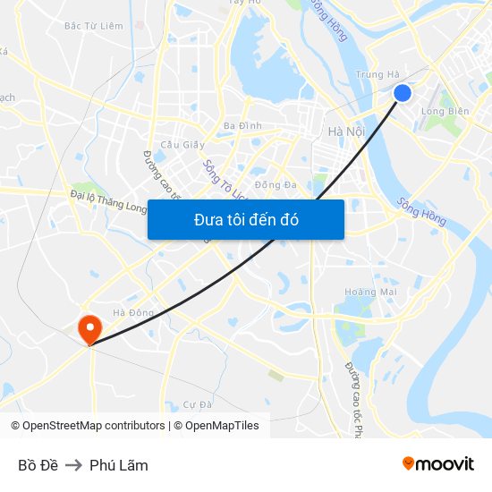 Bồ Đề to Phú Lãm map