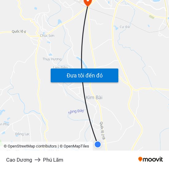 Cao Dương to Phú Lãm map