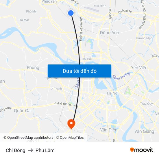 Chi Đông to Phú Lãm map