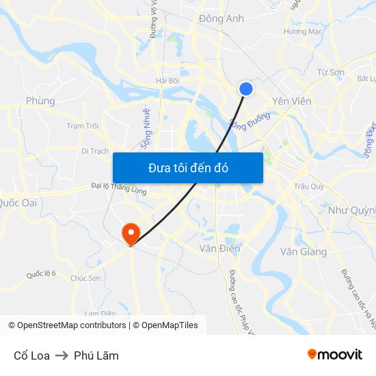Cổ Loa to Phú Lãm map