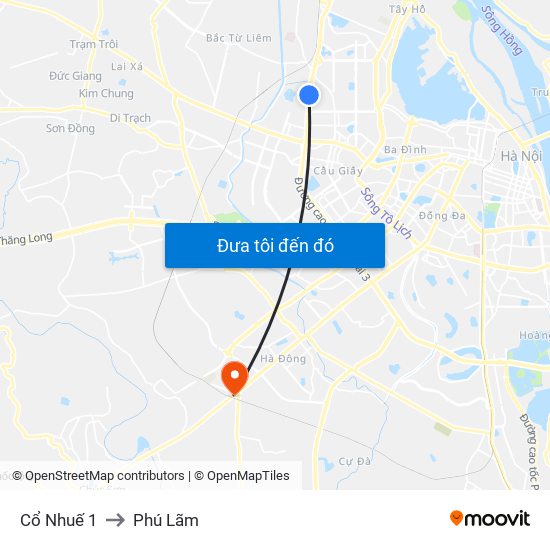 Cổ Nhuế 1 to Phú Lãm map