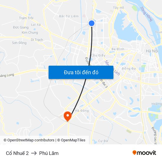 Cổ Nhuế 2 to Phú Lãm map