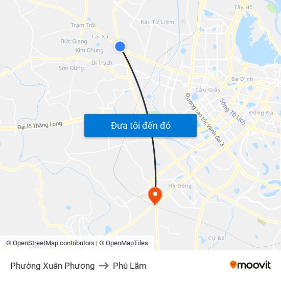Phường Xuân Phương to Phú Lãm map